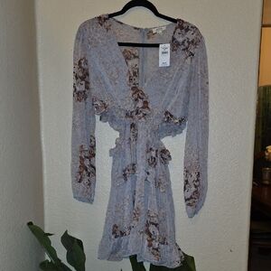 Privy Floral Mini Dress - Lavender and Brown
